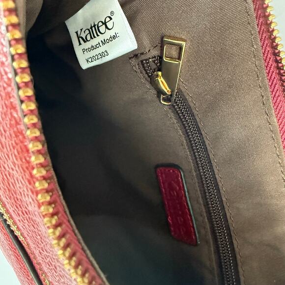 Kattee Cowhide Leather Crossbody Bag Burgundy Pebbled Shoulder Purse NWOT - Picture 5 of 10